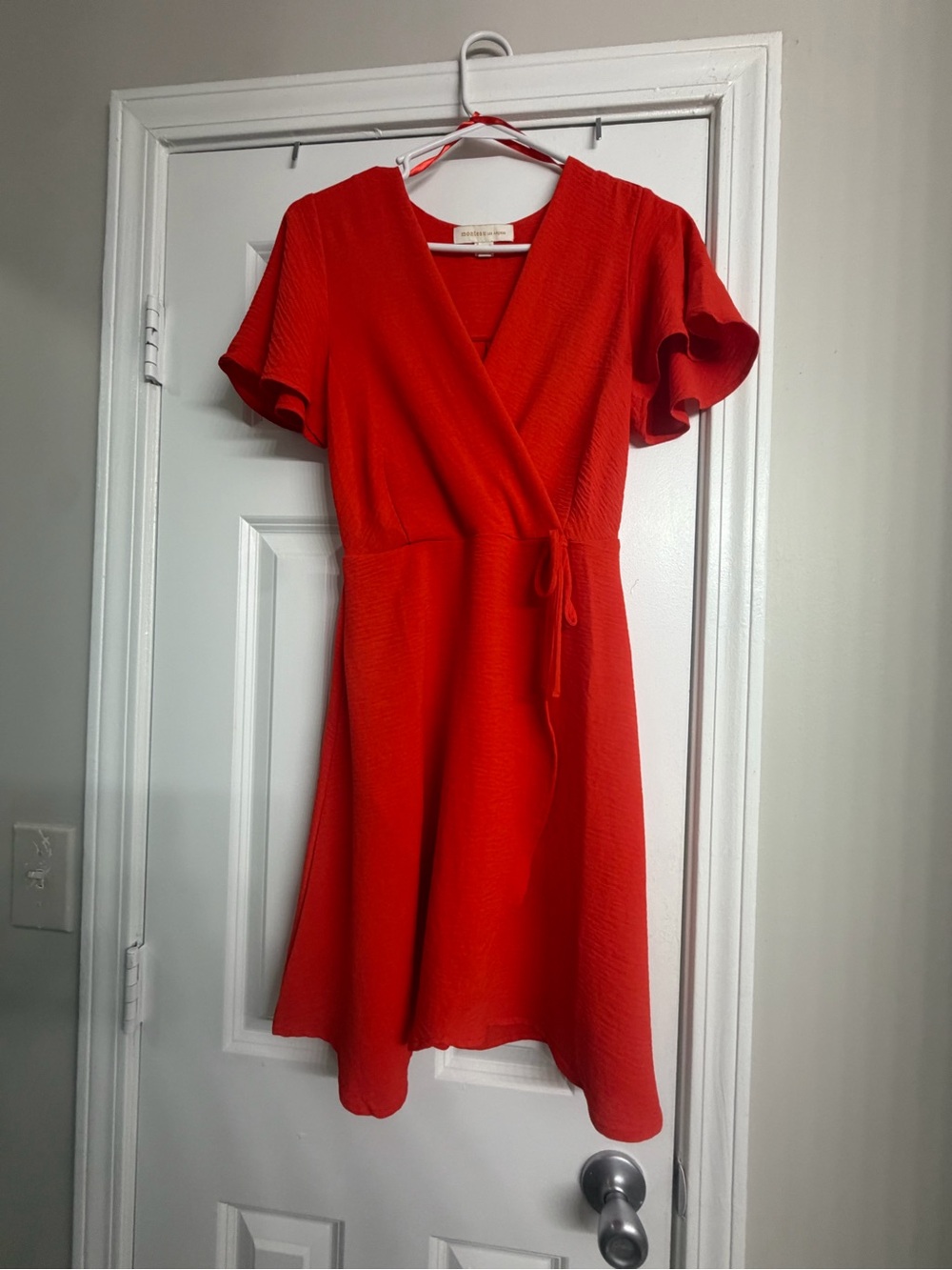 Women's Red Wrap Mini Dress with Tie Waist